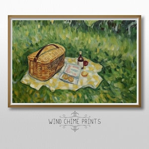 Rustic Picnic Antique Painting / Warm Earth Tones / Wall Decor / Floral Art / Landscape Still Life Art Print / Printable Art / #00101