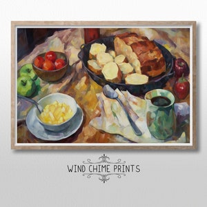 Kitchen Art Still Life Painting / American Breakfast / Warm Color Palette / Wall Decor / Kitchen Art / Printable Art / #0109