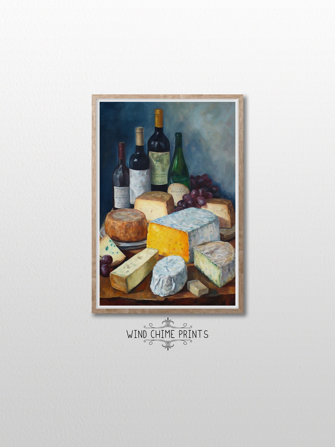 Kitchen Art Wine and Cheese Spread Still Life / Neutral Tones / Kitchen