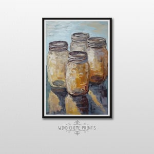 Rustic Mason Jars Kitchen Art Download / Simple Lodge Painting / Warm Hues / Kitchen Wall Art / Vintage Art / Printable Art / #0133