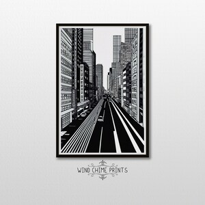 Minimalist Neutral Cityscape / Black and White / Modern Wall Decor / Portrait Art Print / Printable Art / DIGITAL DOWNLOAD / #0085