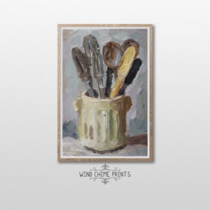 Rustic Kitchen Art Download / Utensils on the Counter / Neutral Tones / Kitchen Wall Art / Vintage Art / Printable Art / #0136