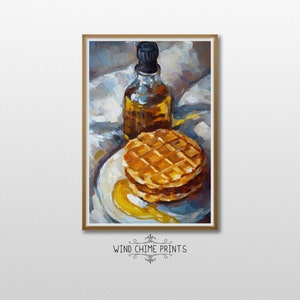 Waffeln und Ahornsirup in der Küche / warme Töne / Frühstückskunst / Frühstückskunst / Küche Wandkunst / Vintage Kunst / Druckbare Kunst / #0121