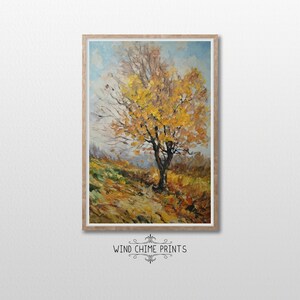Pittura rustica con foglie autunnali / Toni caldi / Accogliente giornata autunnale / Decorazione della parete / Arte della parete del soggiorno / Stampa artistica del paesaggio / Arte stampabile / #0081