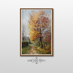 Accogliente dipinto di paesaggio dell&#39;albero autunnale / Toni caldi / Foglie che cambiano / Colori autunnali / Decorazione della parete / Arte della parete del soggiorno / Arte stampabile / #0083