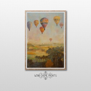 Cozy Pastel Home Wall Art - Hot Air Balloons Over the Fields / Warm Tones / Landscape Wall Art / Printable Wall Art / #0142