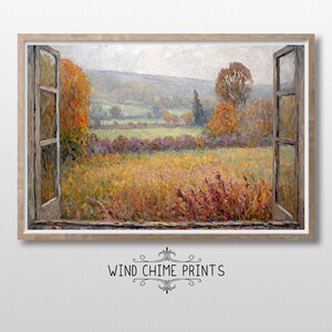 Vintage Art Print - Fields in the Fall From the Window / Warm Fall Colors / Landscape Wall Art / Printable Wall Art / Landscape Art / #0195