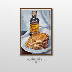 Pancake e sciroppo d&#39;arte in cucina / Toni caldi / Download di arte in cucina / Arte della colazione / Arte della parete della cucina / Arte vintage / Arte stampabile / #0127