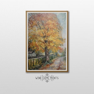 Pittura paesaggistica rustica dell&#39;albero autunnale / Toni caldi / Accogliente giornata autunnale / Colori autunnali / Decorazione della parete / Arte della parete del soggiorno / Arte stampabile / #0082