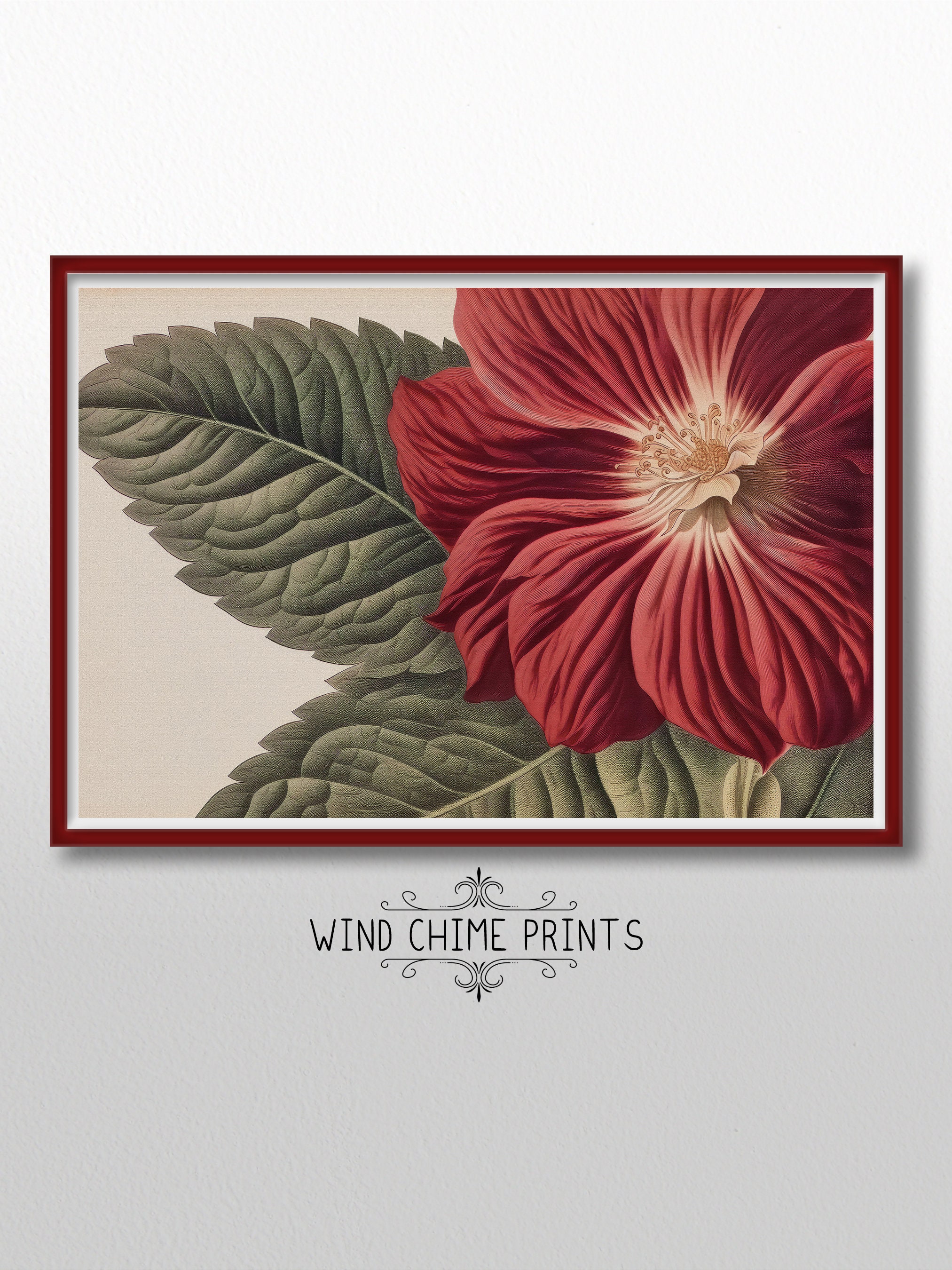 Vintage Botanical Art - Red Floral Print / Vibrant Red / Wall Decor ...