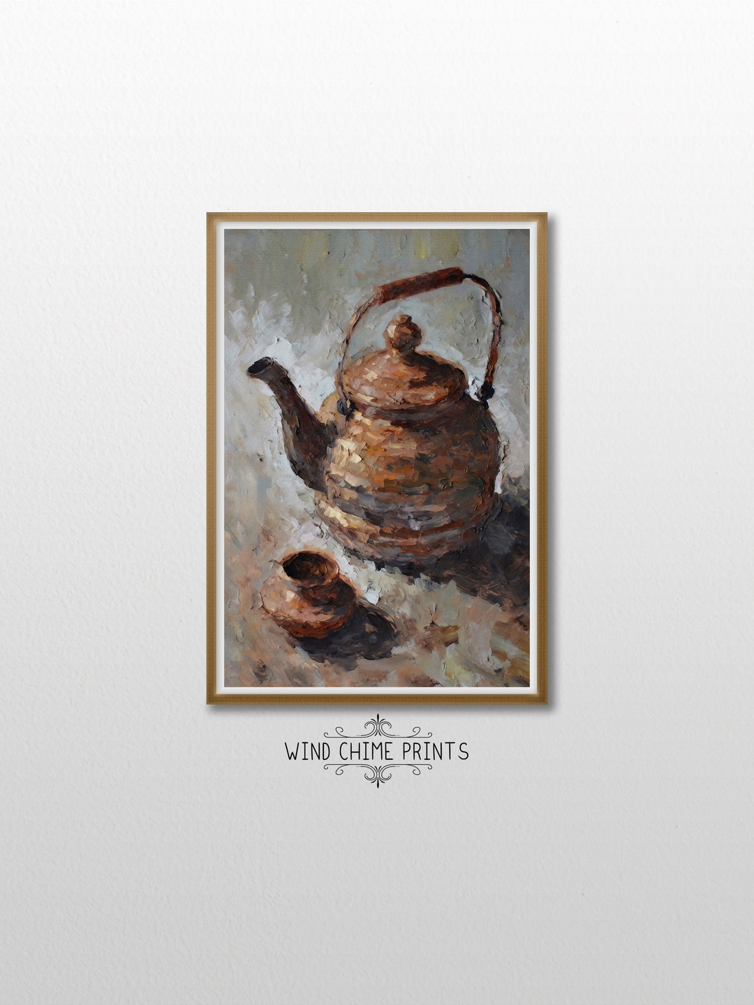 Traditional Rustic Tea Kettle Painting / Antique Painting / Earth Tones ...