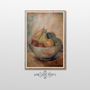 Still life Fruit in Antique Bowl Painting / Warm Tones and Soft Hues / Vintage Art / Portrait Art Print / Printable Art / #0070