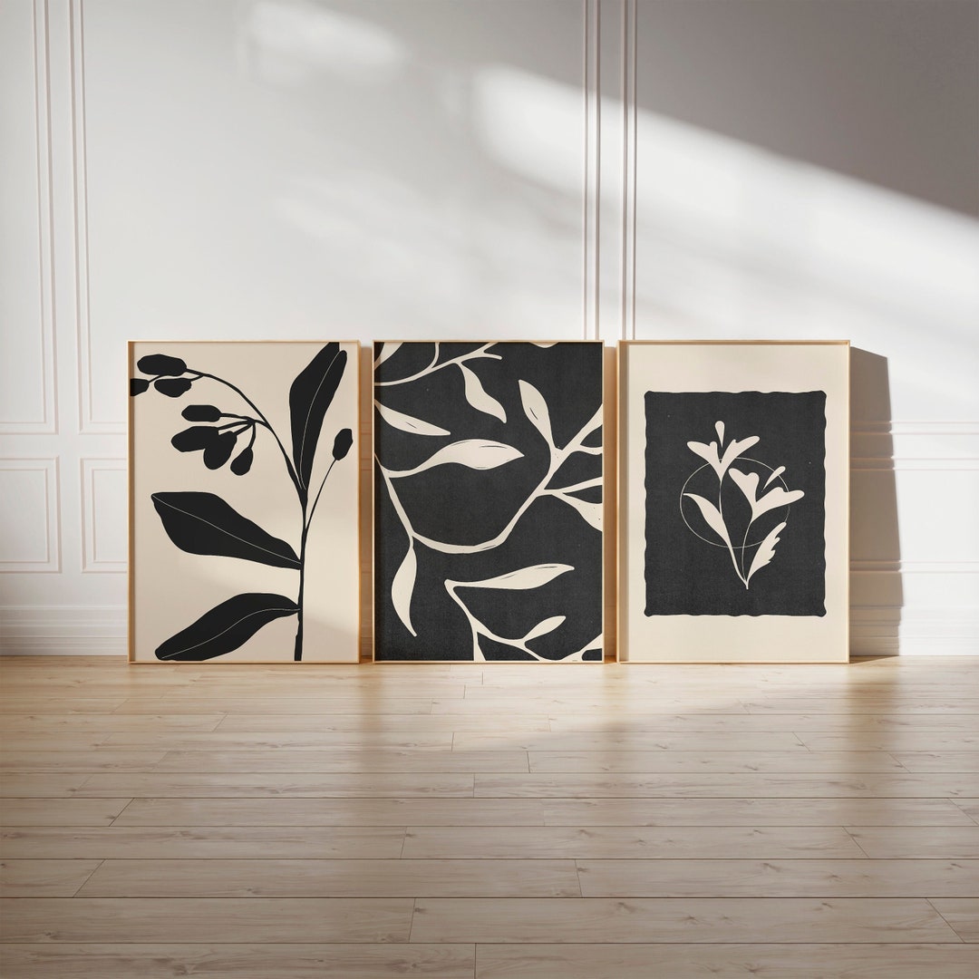 Moody Botanical 3 BUNDLE Wall Art, Organic Shapes, Large Abstract Print ...