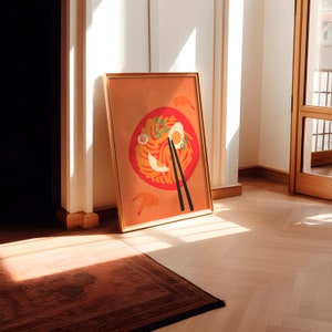 Ramen-Nudel-Druck, Orange und schwarzes Ramen-Poster, japanische Kultur, Wohndekoration, Wandkunst, Vintage-Poster, asiatische Kulturdruck, Reisekunst