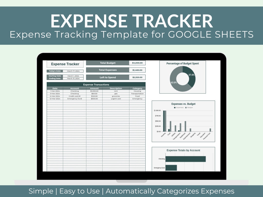 Simple Expense Tracker Google Sheets Template | Budget Spreadsheet ...
