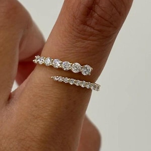 Round Diamond Wrap Ring Open Lab Diamond Band Yellow Gold Spiral Wrap Ring Unique Trendy Jewelry Gift Christmas Gifts Anniversary Band for