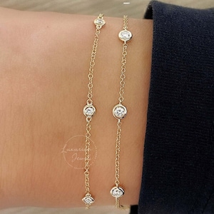 Diamond by the Yard Bracelet, Diamond Bezel Bracelet, 14k Solid Gold Diamond Bracelet, Dainty Diamond Tennis Bracelet, Moissanite Diamond