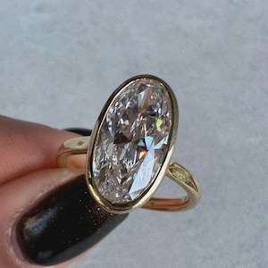Antique Moval Cut Diamond Ring Moissanite Diamond Ring Solitaire Engagement Ring For Her Full Bezel Moval Cut Diamond Ring Comfort Fit Ring