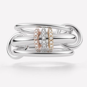 14K Gold Multi Link Two Tone Connected Ring, Chunky Gold Ring, Eternity Statement Ring, Interlocking Ring, Multi Link Connected Ring For Her