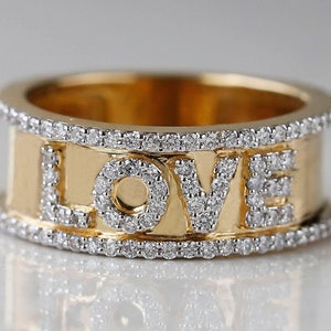 Diamond Name Ring Monogram Diamond Double Band Ring Personalized 14k Name Pave Diamond Band Diamond Double Band Ring Love Personalized Ring