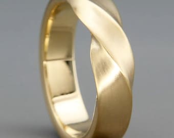 14k Gold Mobius Wedding Band Solid Gold Twist Ring Men's Women's Simple Matching Band Couples Plain Anniversary Band Male Female Gold Band