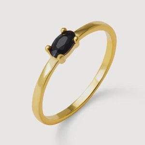 0.50 CT Black Oval Engagement Ring, Solitaire Oval Engagement Ring, Unique Engagement Ring, 4 Prong Set Ring, East-West Ring