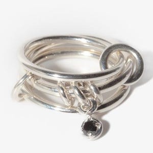 Multi Linked Rings Chunky Gold Connector Ring Gold Interconnected Ring Connected Stacking Ring Diamond Dangle Ring Lab Grown Link Band
