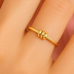 Anello a maglie in oro 10 carati, fascia bicolore con connettore, anello intrecciato per lei