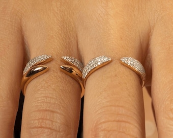 14k Gold Diamond Claw Ring / Stackable Open Claw Micro Pave Diamond Ring / 14k Rose Gold Diamond Ring / Cuff Ring Luxurian Jewels