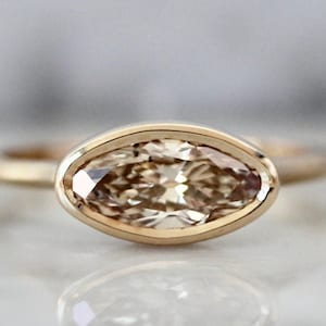 Solitaire Diamond Engagement Ring / Champagne Moval Cut Lab Grown Ring / Eco Friendly Lab Diamond Ring / VVS Lab Grown Diamond Wedding Ring
