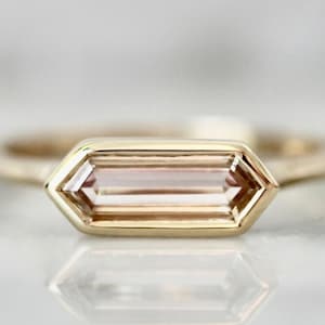 Elongated Hexagon Cut Lab Grown Diamond Engagement Ring Unique 14k Yellow Gold Engagement Ring  Bridal Ring Anniversary Ring Gift For Her