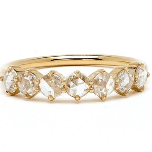 Round Rose Cut Diamond Wedding Band 0.70 CT Round Rose Cut Lab Grown Diamond Band Stackable Matching Band 7 Stone Band Half Eternity Band
