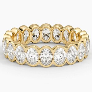 Oval Cut Lab Grown Diamond Full Eternity Band, 14k Yellow Gold Wedding Band For Women, Half Bezel Setting Oval Cut Diamond Band