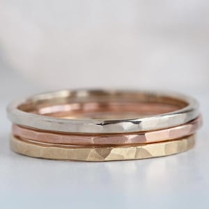 Hammered Wedding Band, Solid Gold Band for Men and Women, Textured Wedding Band, Flat Gold Band, Couples Gold Band, His and Hers Band