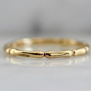 Solid Gold Bamboo Ring, Dainty Gold Bamboo Stacking Ring, Bamboo Band, Tiny Gold Bone Ring, Trendy Gold Ring, Christmas Gift For Women