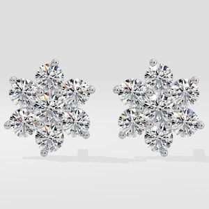 Diamond Earrings 14K Round Cut Lab Grown Diamond Stud Earrings Birthday Gift For Earrings Minimalist Diamond Flower Cluster Diamond Earrings