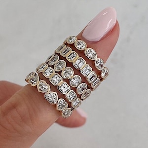 14K Yellow Gold Full Eternity Band, Bezel Set Oval Cut Lab Grown Diamond Band, Wedding Proposal Band, Engagement Band, Gift For Wife