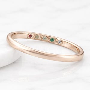 18K Solid Gold Gemstone Band Personalized Family Birthstone Ring