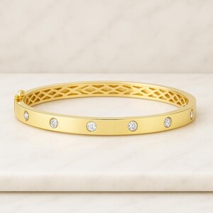 14K Round Cut Moissanite Diamond Bangle Bracelet,  Special Gift Jewelry