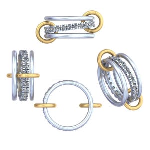 Two Tone Connected Ring Interlocking Diamond Ring Moissanite Diamond Link Ring Interconnected Ring Three Link Band Daily Wear Jewelry