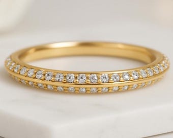 Genuine Lab Diamond Wedding Band Kinfe Edge Two Side Pave Set Ring