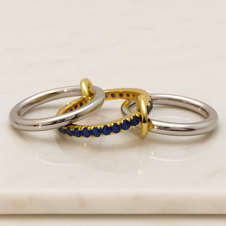 Sapphire Link Connected Rings, Multi Link Band Ring, Pave Birthstone ...