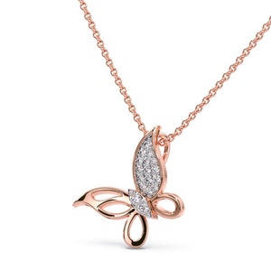 Butterfly Necklace / 14k Gold Pave Diamond Butterfly Pendant Necklace / Butterfly Diamond Necklace / Gold Butterfly Luxurian Jewels