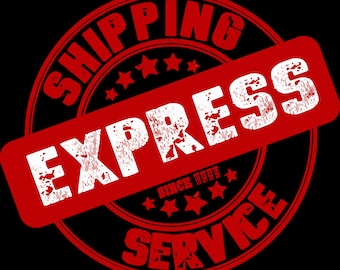 May include: Red and white distressed stamp with the text "SHIPPING EXPRESS SERVICE" and five white stars.