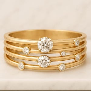 14K Gold Round Cut Lab Grown Diamond Bezel Set Stackable Ring Minimalist Diamond Stacking Ring Wedding Band Promise Ring Gift For Her
