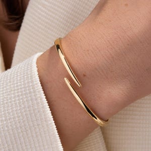 Solid Gold Open Cuff Bracelet, Minimalist Gold Bangle for Women, Modern Adjustable Cuff Jewelry, 10K 14K 18K Gold, Everyday Gift for Her