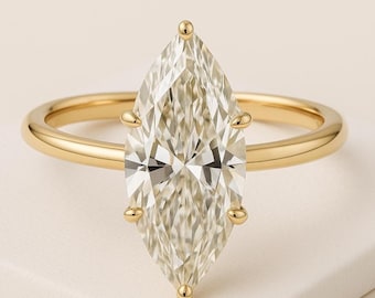 14K Gold Marquise Cut Moissanite Solitaire Engagement Ring, Minimalist Yellow Gold Bridal Ring, Marquise Promise Ring