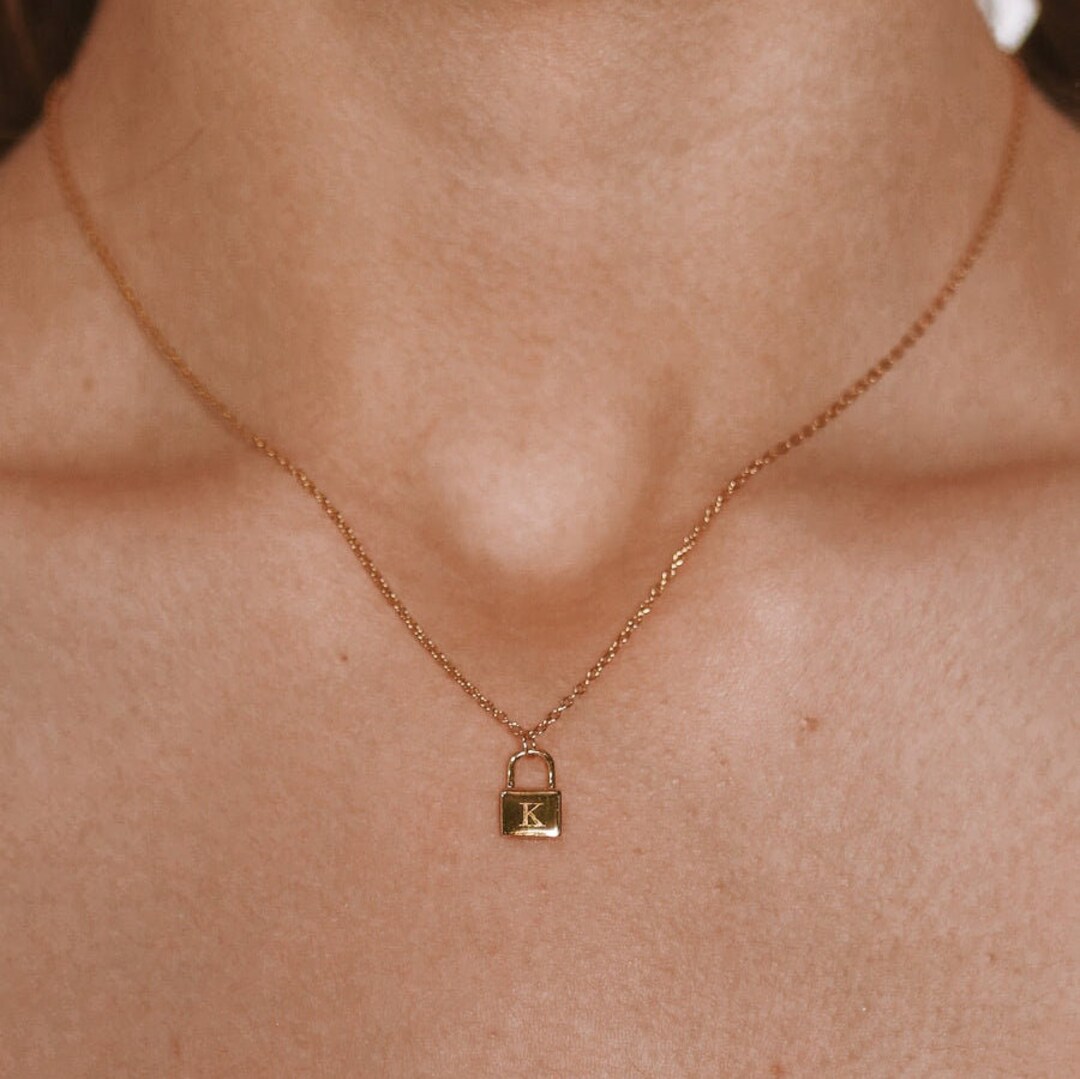 ★送料・関税込★GLOWNY★LOCK INITIAL NECKLACE★ Padlock Necklace, Initial Lock Necklace, 14K Gold Lock