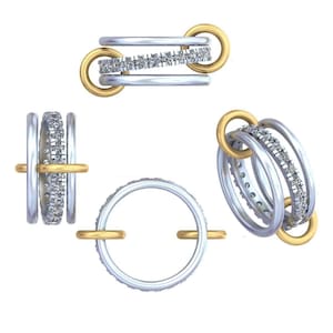 14k White Gold Three Band Connector Ring, Multi Link Interlocking Ring, Gold and Sterling Silver Stack Ring Set, Eternity Statement Ring