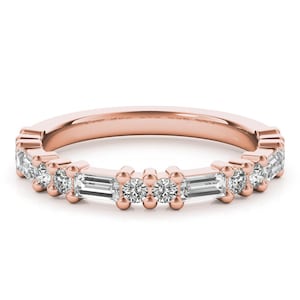 Genuine Lab Diamond Ring Solid White Yellow Rose Gold Baguette Wedding Band 14k Gold Eternity Ring for Women Dainty Stackable Ring for Her